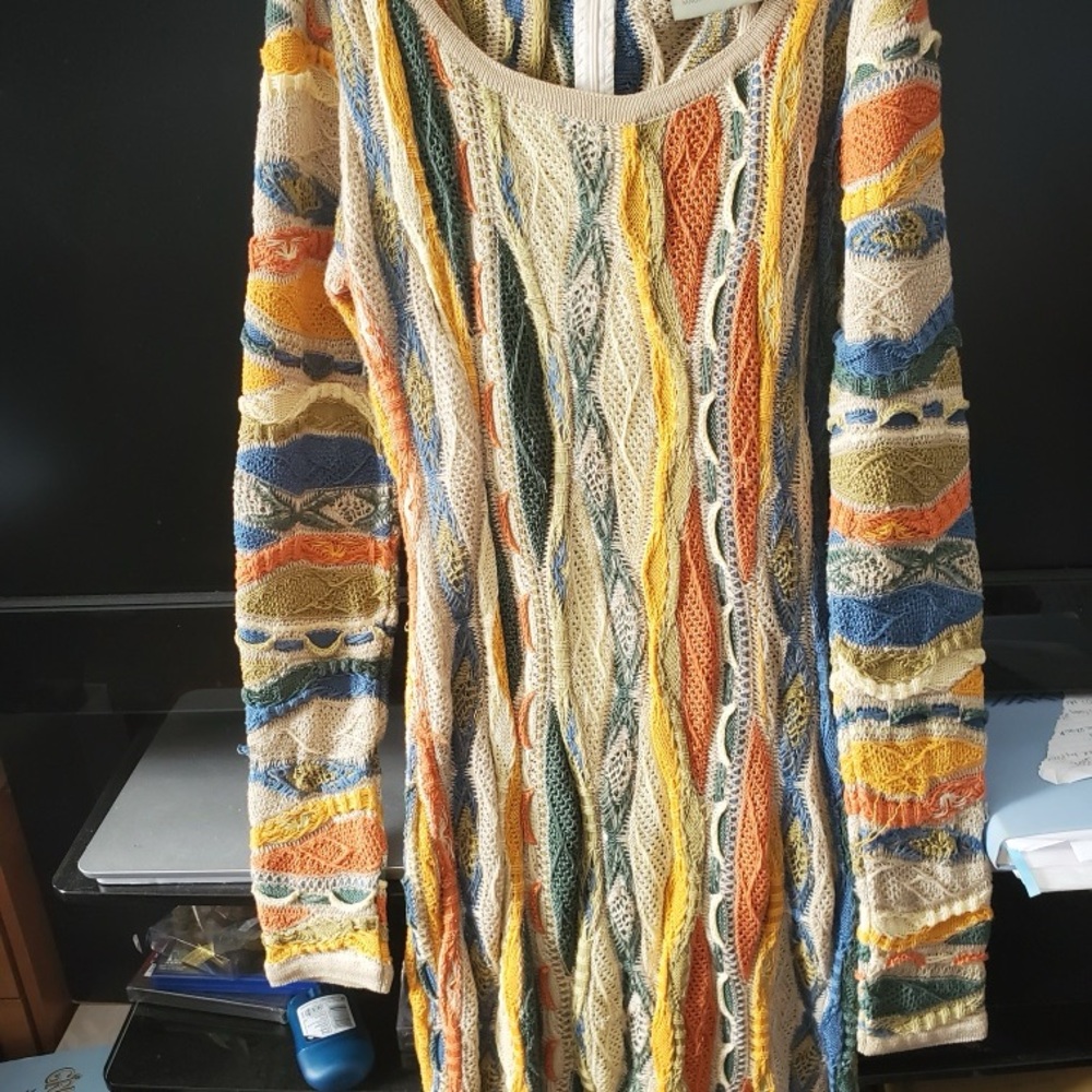 Multicolor Cable Knit Sweater Dress